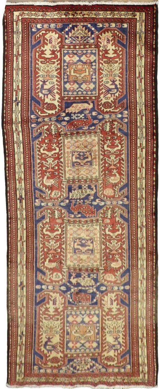 Geometric Meshkin Persian Vintage Runner Rug Handmade Wool Carpet - 4'0"x 10'4" - Nuvé