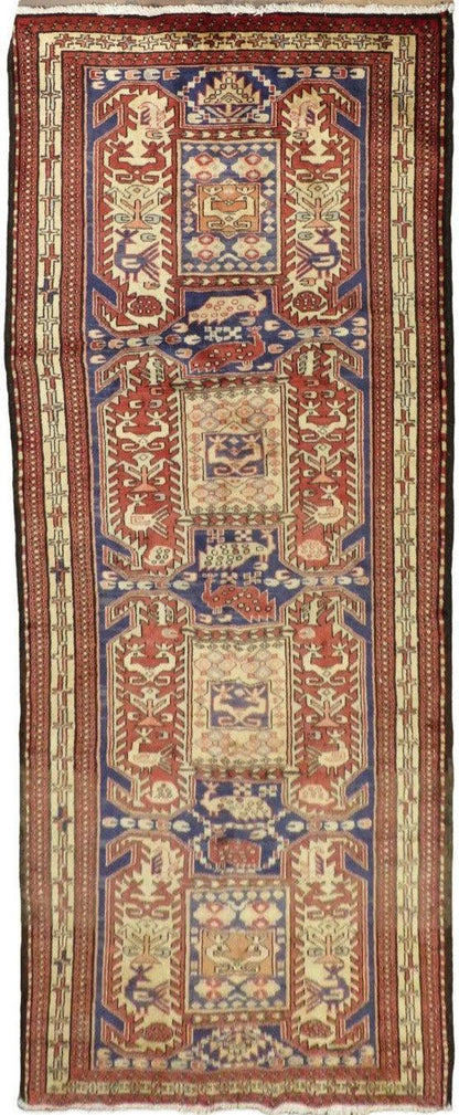 Geometric Meshkin Persian Vintage Runner Rug Handmade Wool Carpet - 4'0"x 10'4" - Nuvé