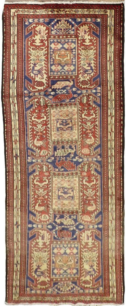 Geometric Meshkin Persian Vintage Runner Rug Handmade Wool Carpet - 4'0"x 10'4" - Nuvé