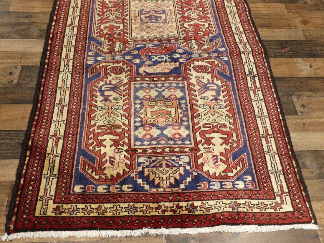 Geometric Meshkin Persian Vintage Runner Rug Handmade Wool Carpet - 4'0"x 10'4" - Nuvé