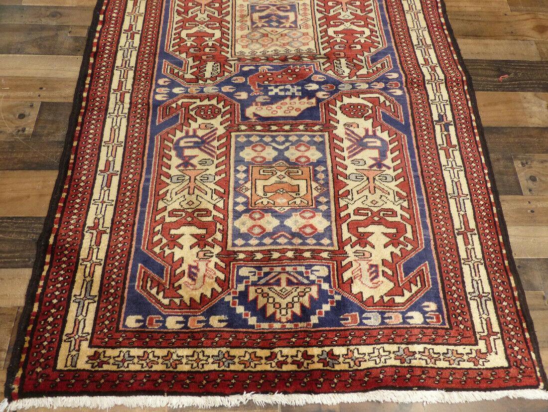 Geometric Meshkin Persian Vintage Runner Rug Handmade Wool Carpet - 4'0"x 10'4" - Nuvé