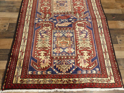Geometric Meshkin Persian Vintage Runner Rug Handmade Wool Carpet - 4'0"x 10'4" - Nuvé