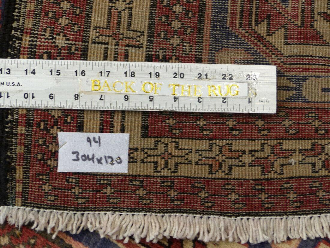 Geometric Meshkin Persian Vintage Runner Rug Handmade Wool Carpet - 4'0"x 10'4" - Nuvé