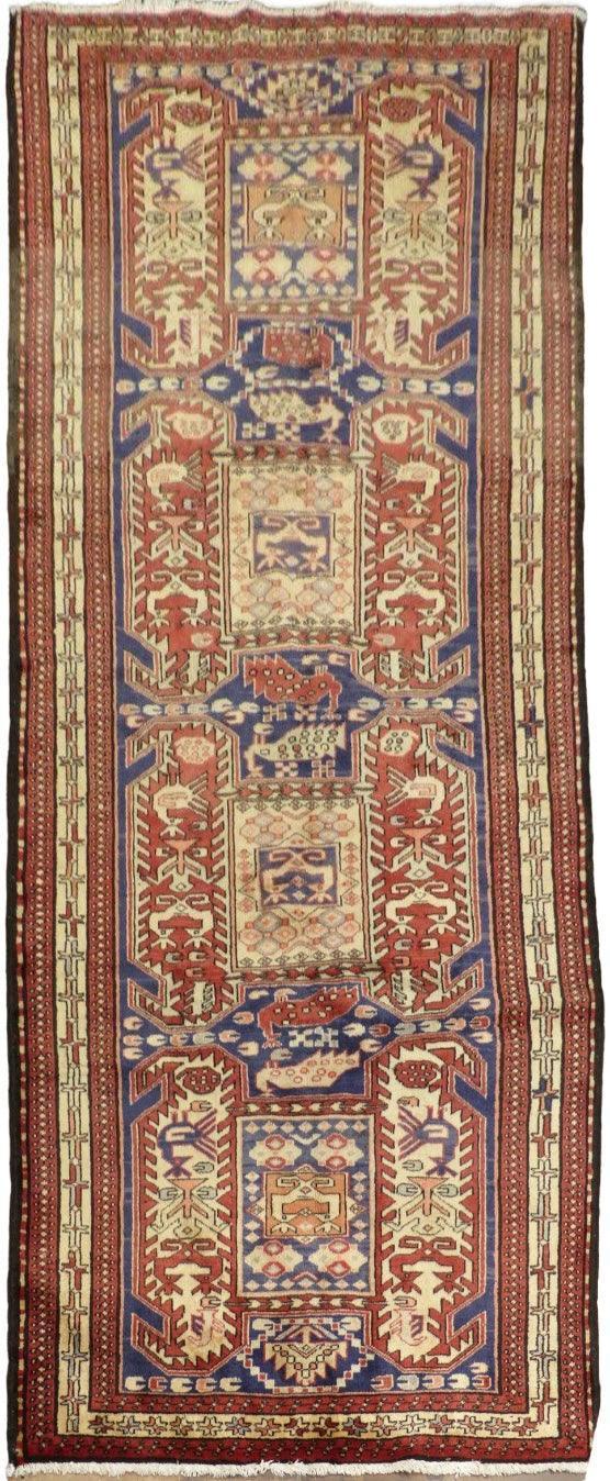 Geometric Meshkin Persian Vintage Runner Rug Handmade Wool Carpet - 4'0"x 10'4" - Nuvé