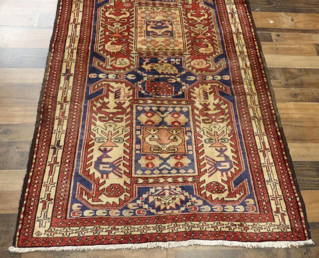 Geometric Meshkin Persian Vintage Runner Rug Handmade Wool Carpet - 4'0"x 10'4" - Nuvé