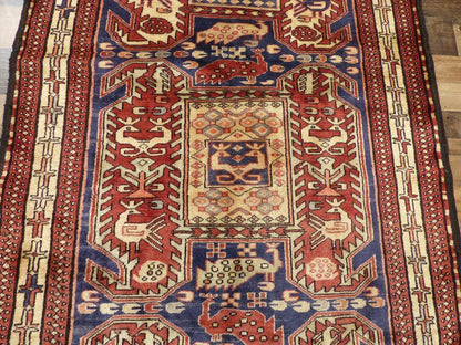 Geometric Meshkin Persian Vintage Runner Rug Handmade Wool Carpet - 4'0"x 10'4" - Nuvé