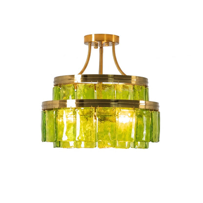 Green Glass Drum-Shaped Ceiling Light