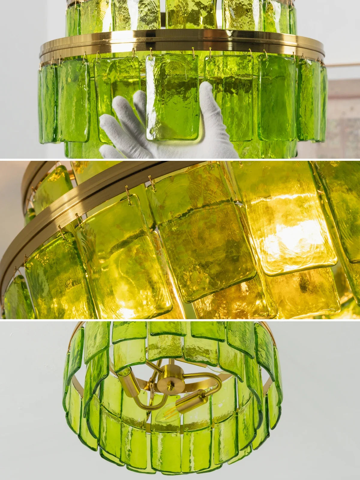 Green Glass Drum-Shaped Ceiling Light