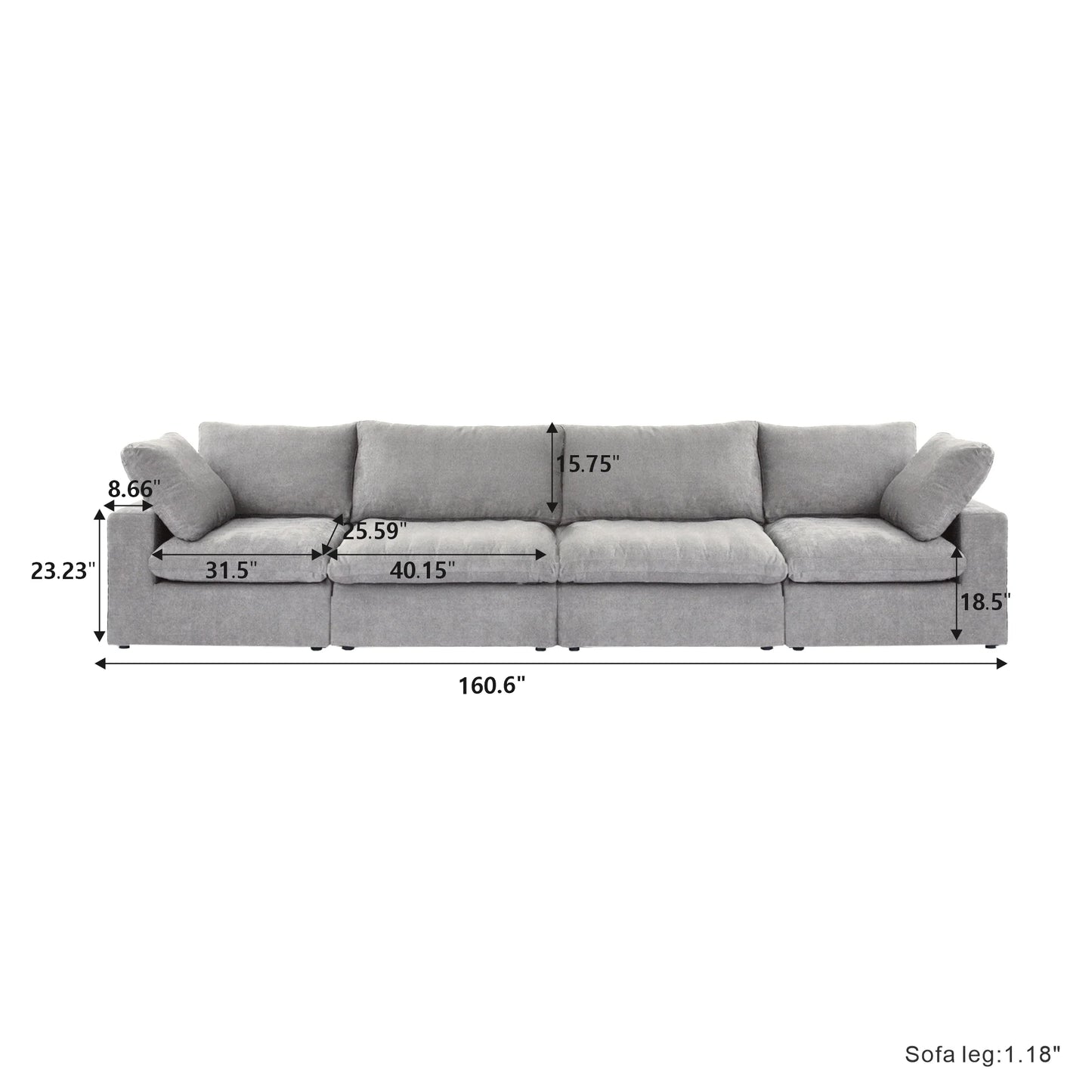 Nuvé® Solace Modular Bouclé Cloud Sofa - Space Grey - 4-Seater Sofa - Nuvé
