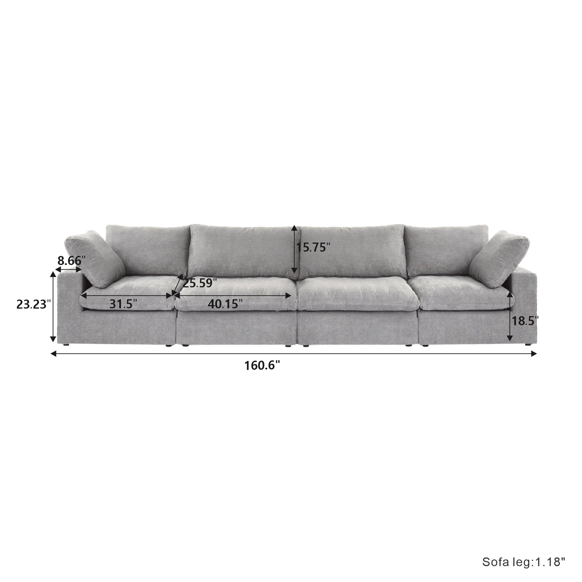 Nuvé® Solace Modular Bouclé Cloud Sofa - Space Grey - 4-Seater Sofa - Nuvé