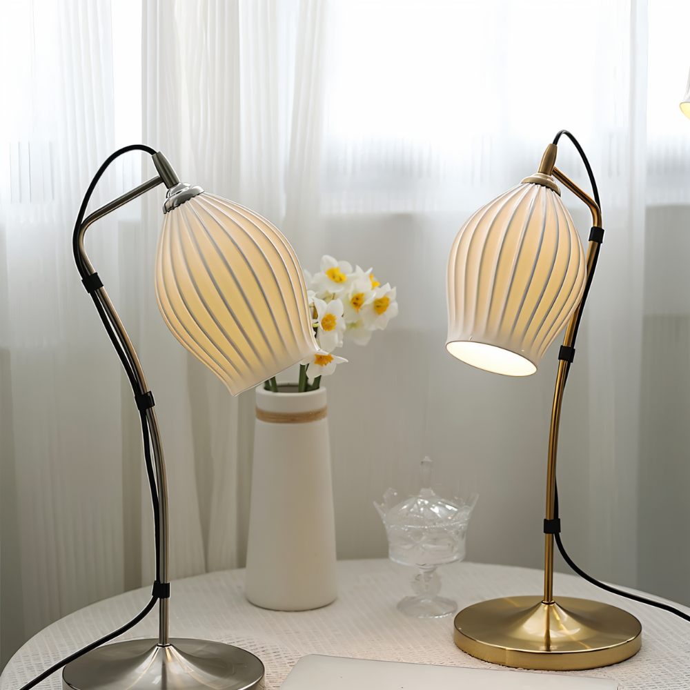 Haela Table Lamp by Residence Supply featuring a sleek modern design with a white fabric shade and wooden base.