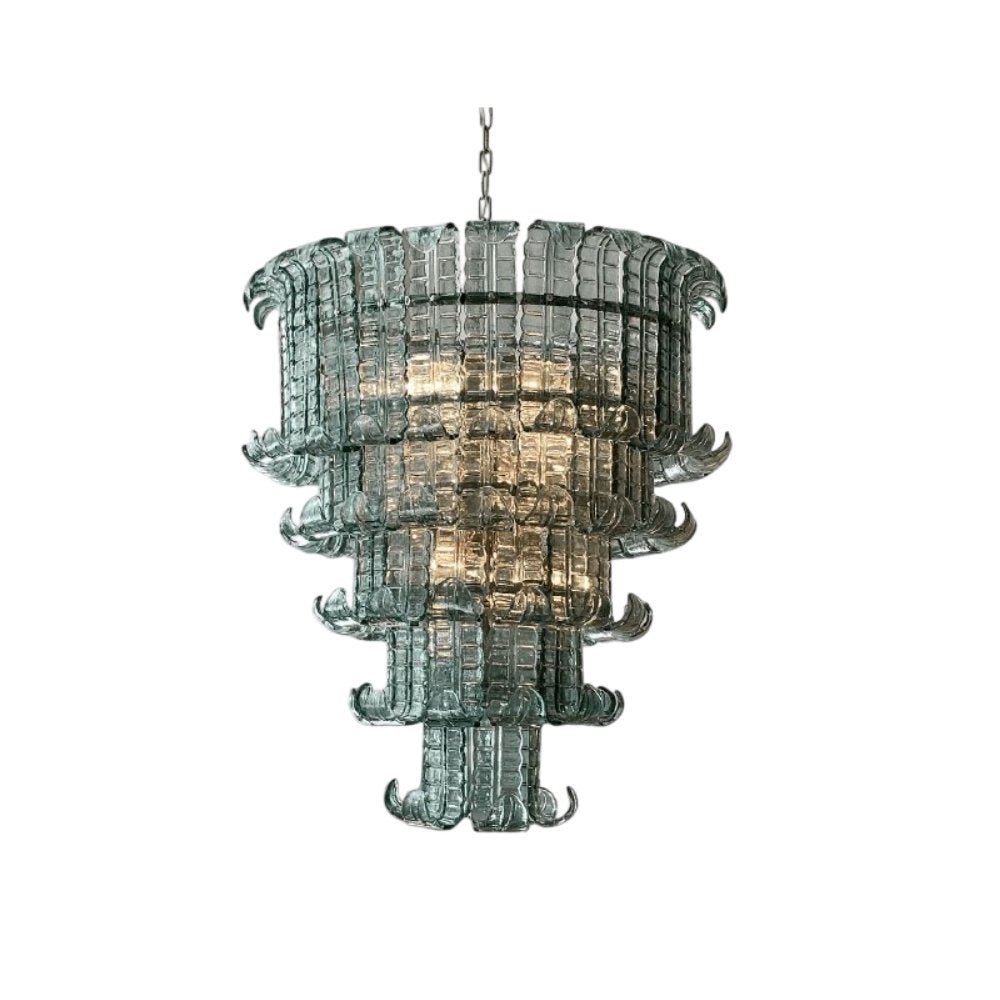 Tiered glass Halan chandelier by Residence Supply featuring elegant hanging glass accents and a classic design.