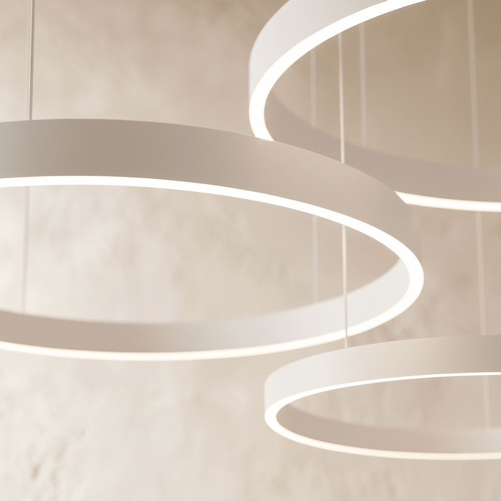 Elegant Halo Chandelier by Residence Supply with circular design and multiple light fixtures hanging from a sleek frame.