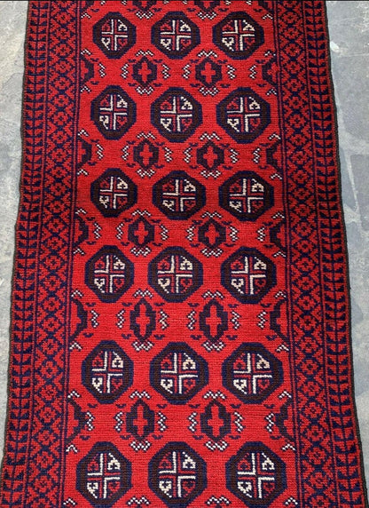 Hand Knotted Afghani Wool Baluch Runner Rug With Rug Pad 2x7 Ft - Nuvé