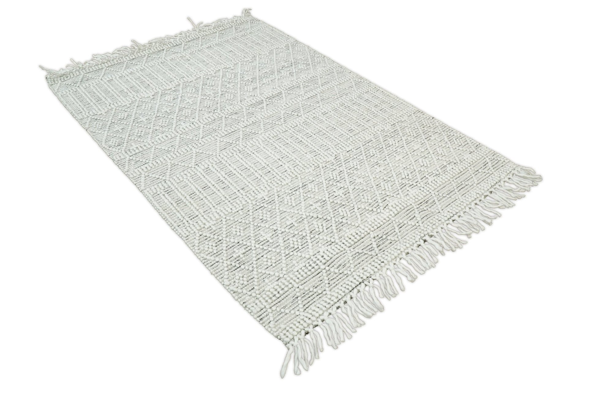 Flatwoven Dhurrie Woolen Chunky and Soft White Wool Area Rug, Living Room and Kids Rug | CAL1 - Nuvé