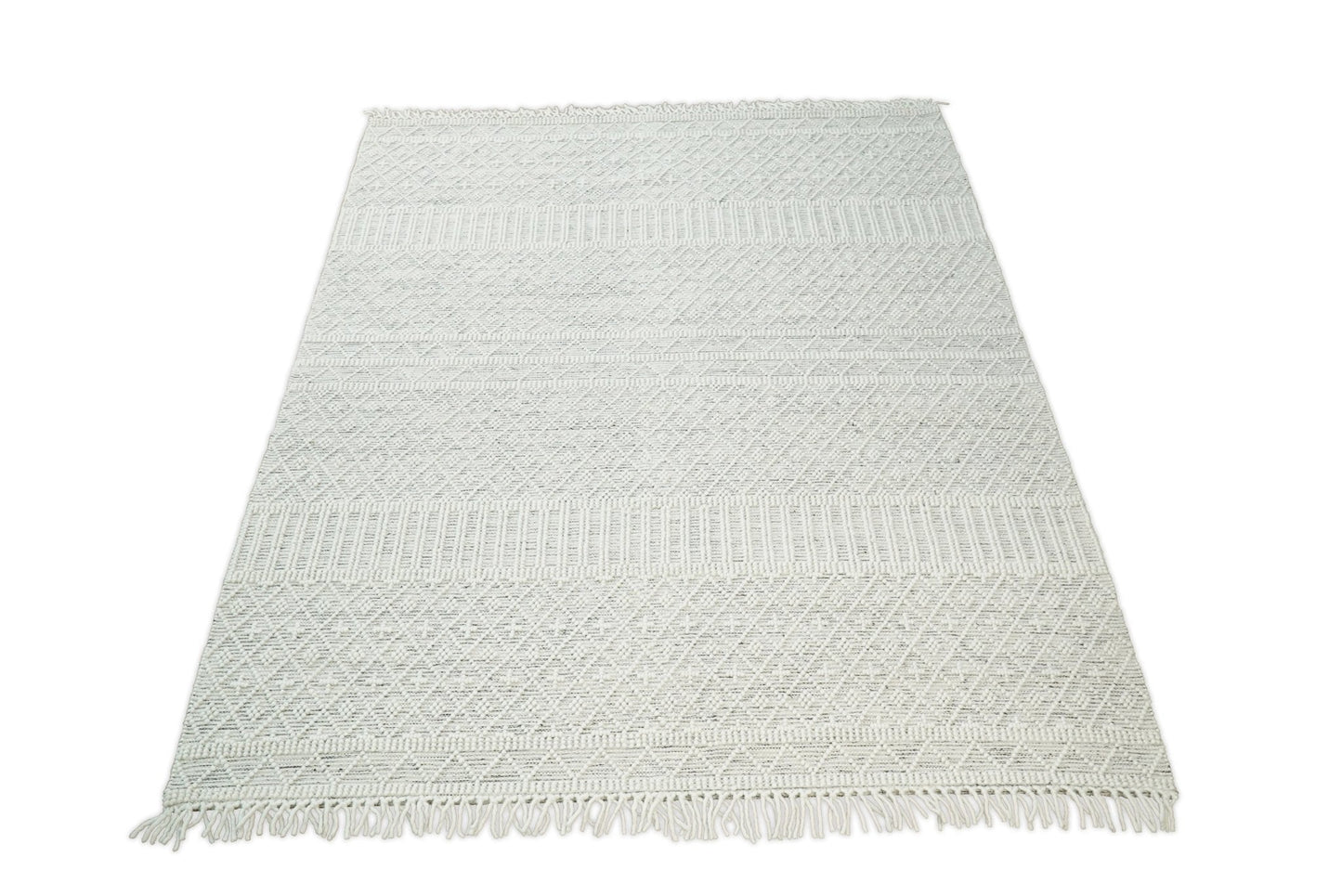 Flatwoven Dhurrie Woolen Chunky and Soft White Wool Area Rug, Living Room and Kids Rug | CAL1 - Nuvé
