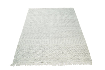 Flatwoven Dhurrie Woolen Chunky and Soft White Wool Area Rug, Living Room and Kids Rug | CAL1 - Nuvé