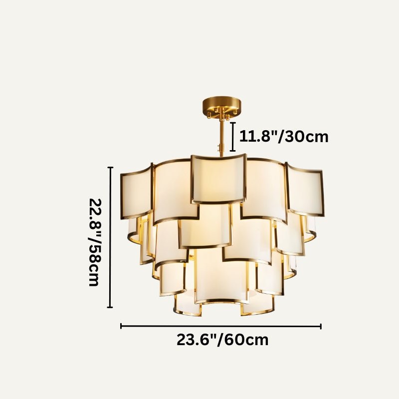 Hiraj chandelier by Residence Supply featuring a modern geometric design with metal and glass elements hanging from a sleek frame.
