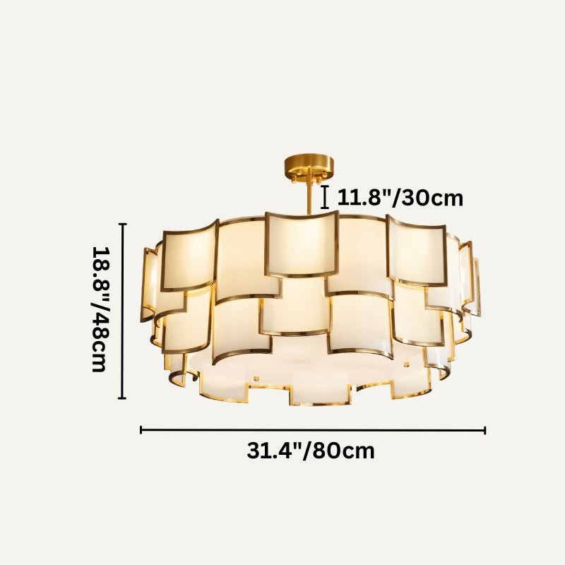 Hiraj chandelier by Residence Supply featuring intricate metal design and hanging glass accents for elegant lighting.