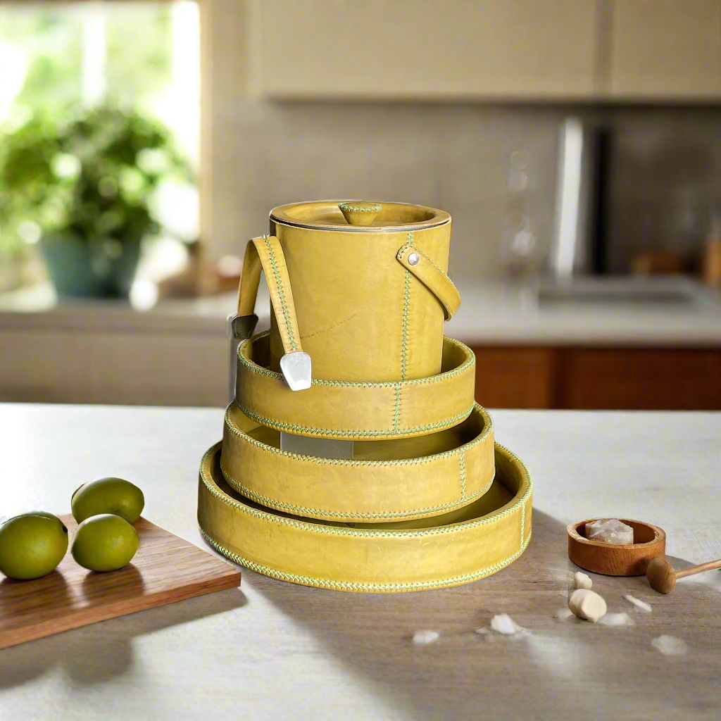 Porteño | Cedar Wood + Leather Round Tray Set - Nuvé