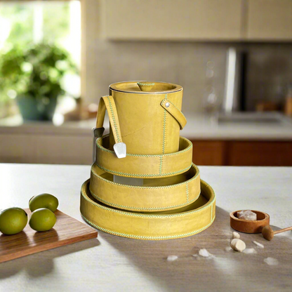 Porteño | Cedar Wood + Leather Round Tray Set - Nuvé