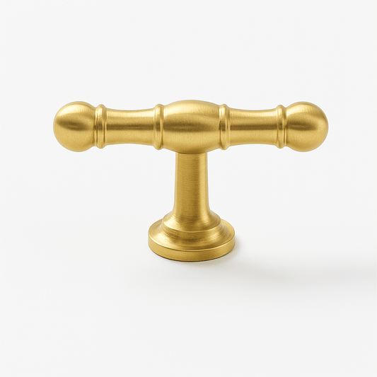Hovan knob and pull bar from Residence Supply, cabinet hardware for kitchen or furniture, metal finish, close-up view