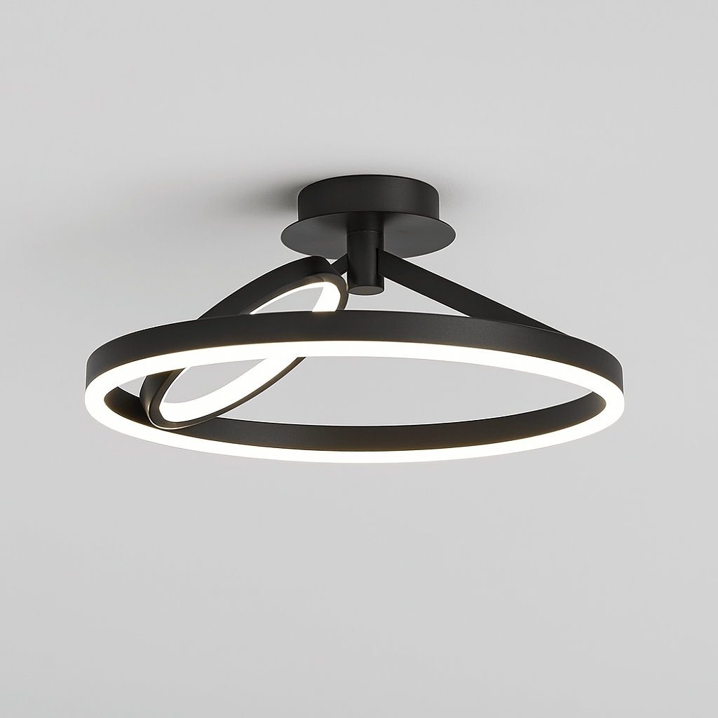 Hring Ceiling Light by Residence Supply, modern round LED fixture with sleek white finish, mounted on ceiling in a contemporary room.