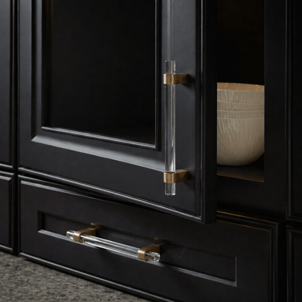 Hyle Knob and Pull Bar from Residence Supply, cabinet hardware with bronze finish, for kitchen or furniture cabinetry.
