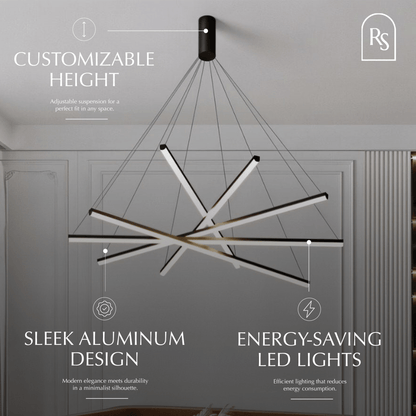 Ilona chandelier by Residence Supply featuring a modern design with multiple hanging glass pendant lights and a sleek metal frame.