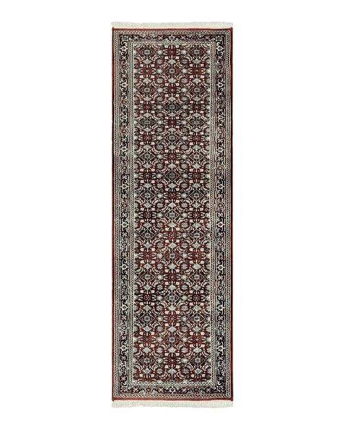Indo Persian Runner Rug 2.7 x 8, Wool Hand Knotted Vintage Carpet, Red Black, Herati Allover Pattern, Oriental Runner, Rug for Hallway