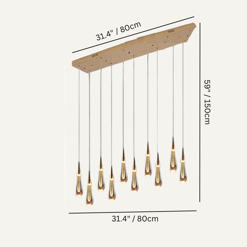 Drop Linear Chandelier by Residence Supply with sleek, modern design featuring multiple hanging light fixtures on a metal frame.