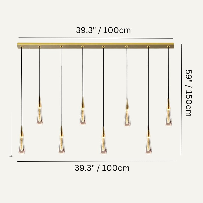 Drop Linear Chandelier by Residence Supply with sleek metal frame and multiple hanging lights for modern interior decor.