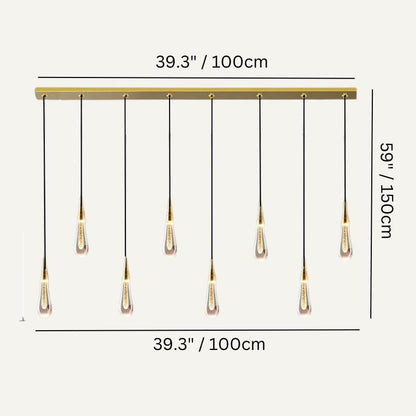 Drop Linear Chandelier by Residence Supply with sleek metal frame and multiple hanging lights for modern interior decor.