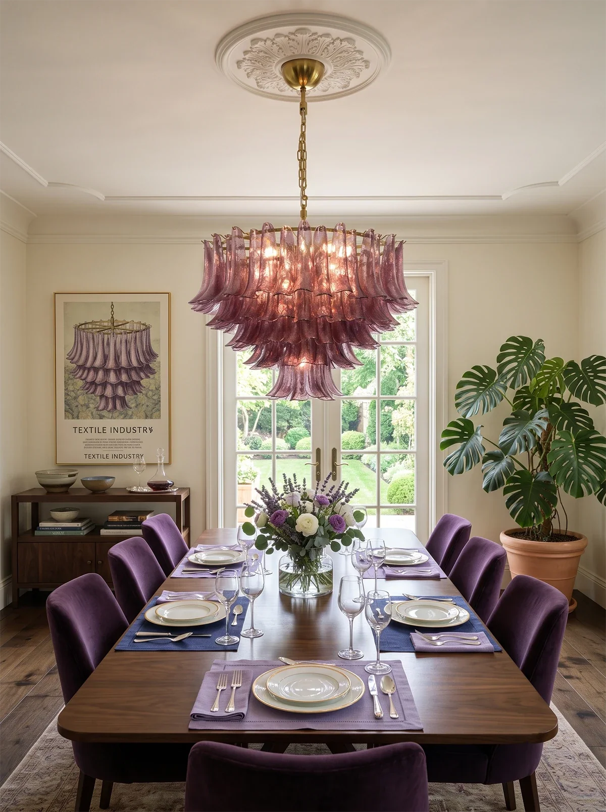 Isadora Cascading Amethyst Glass Chandelier