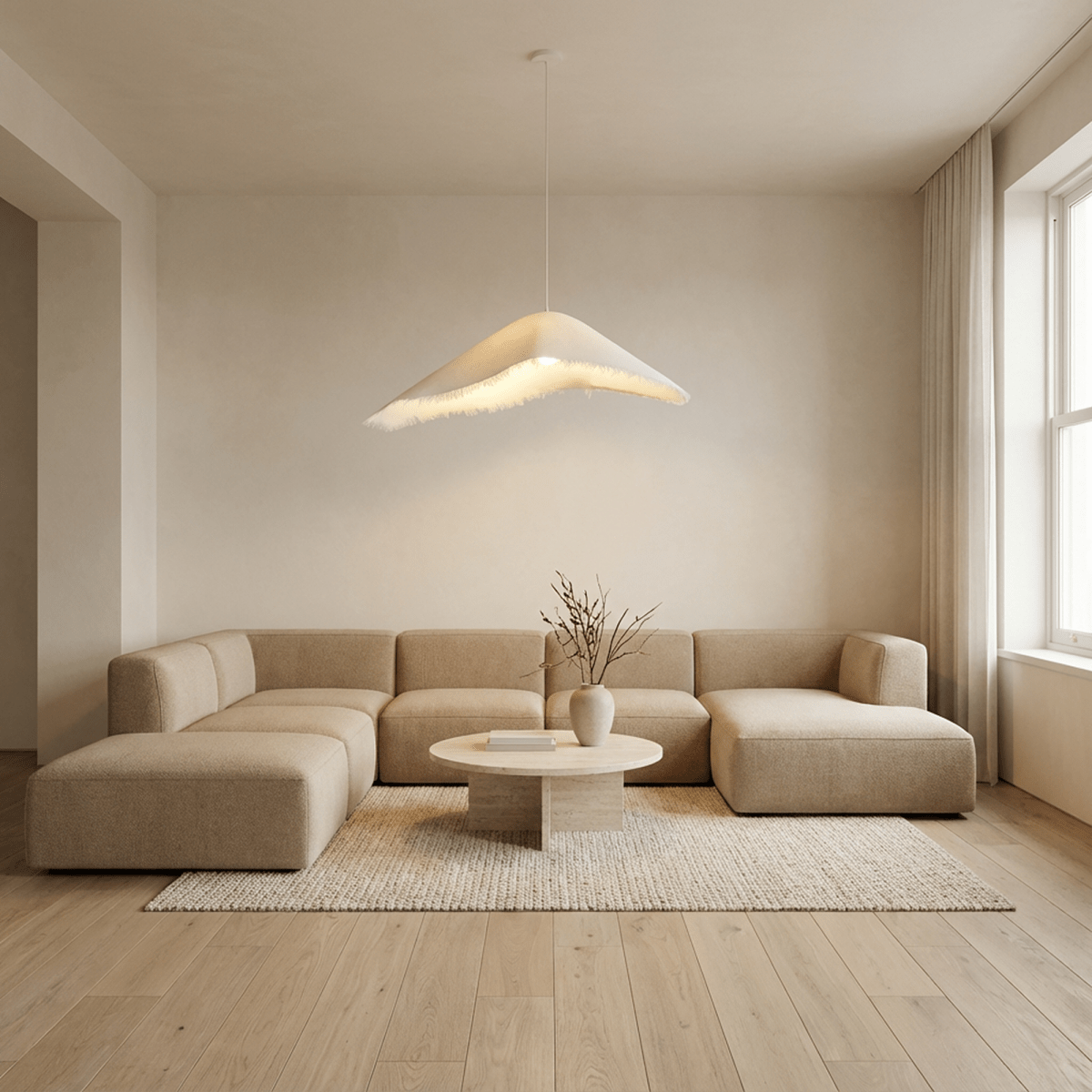 Jairo Pendant Light by Residence Supply hanging with a sleek modern design and warm lighting in a contemporary setting