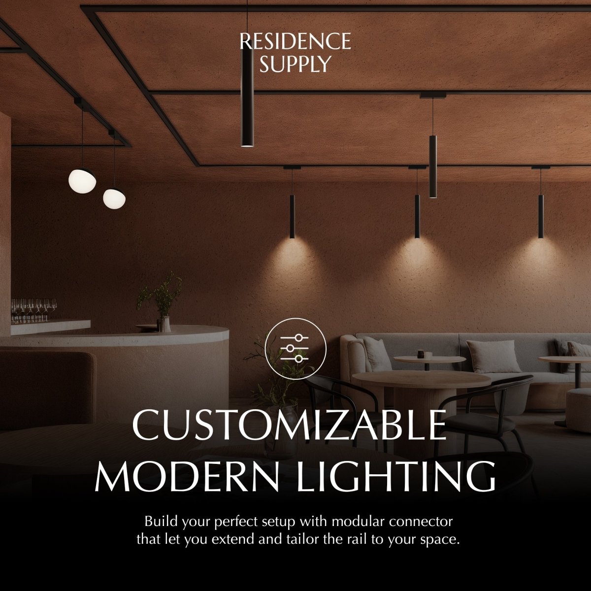 Modern Janae Track Light System by Residence Supply featuring adjustable spotlights on a sleek metal track.