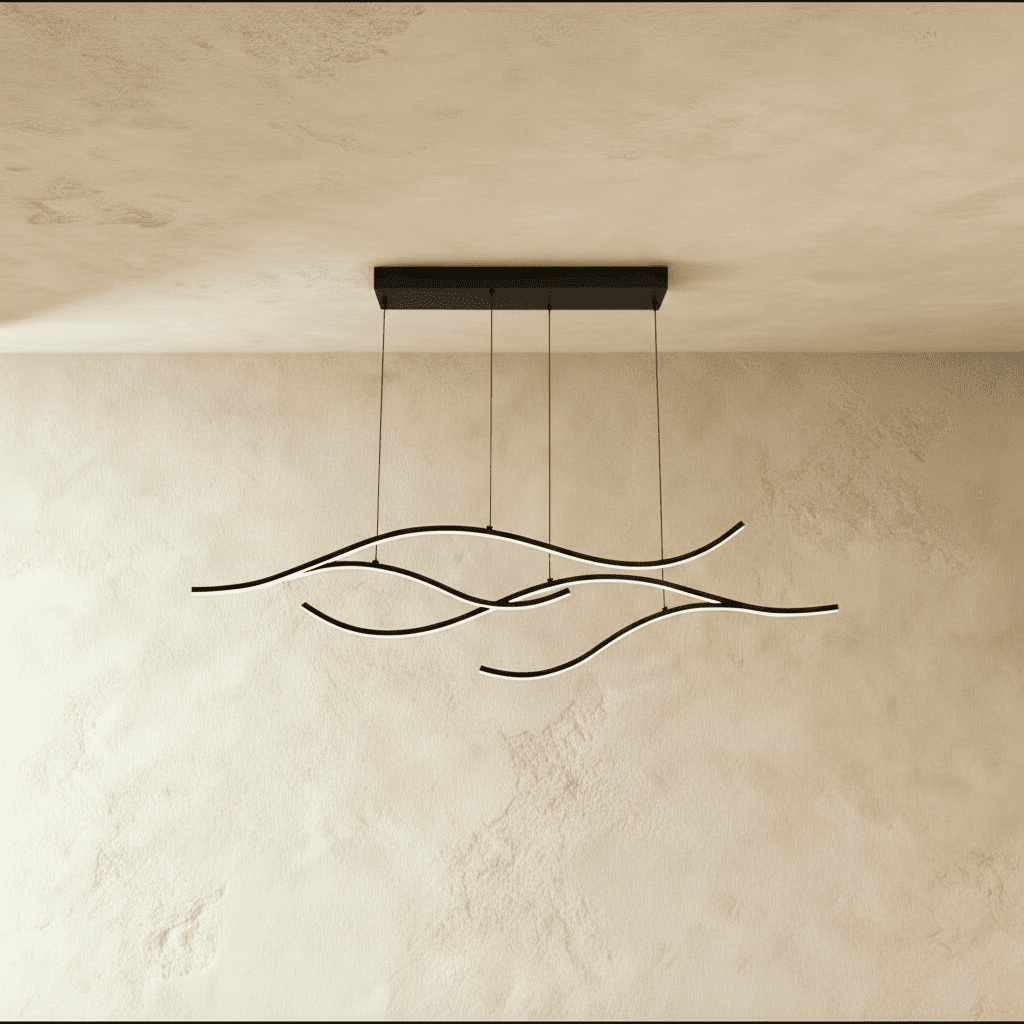 Residence Supply Krikle Chandelier with glass drops and metal frame, hanging from a ceiling fixture.