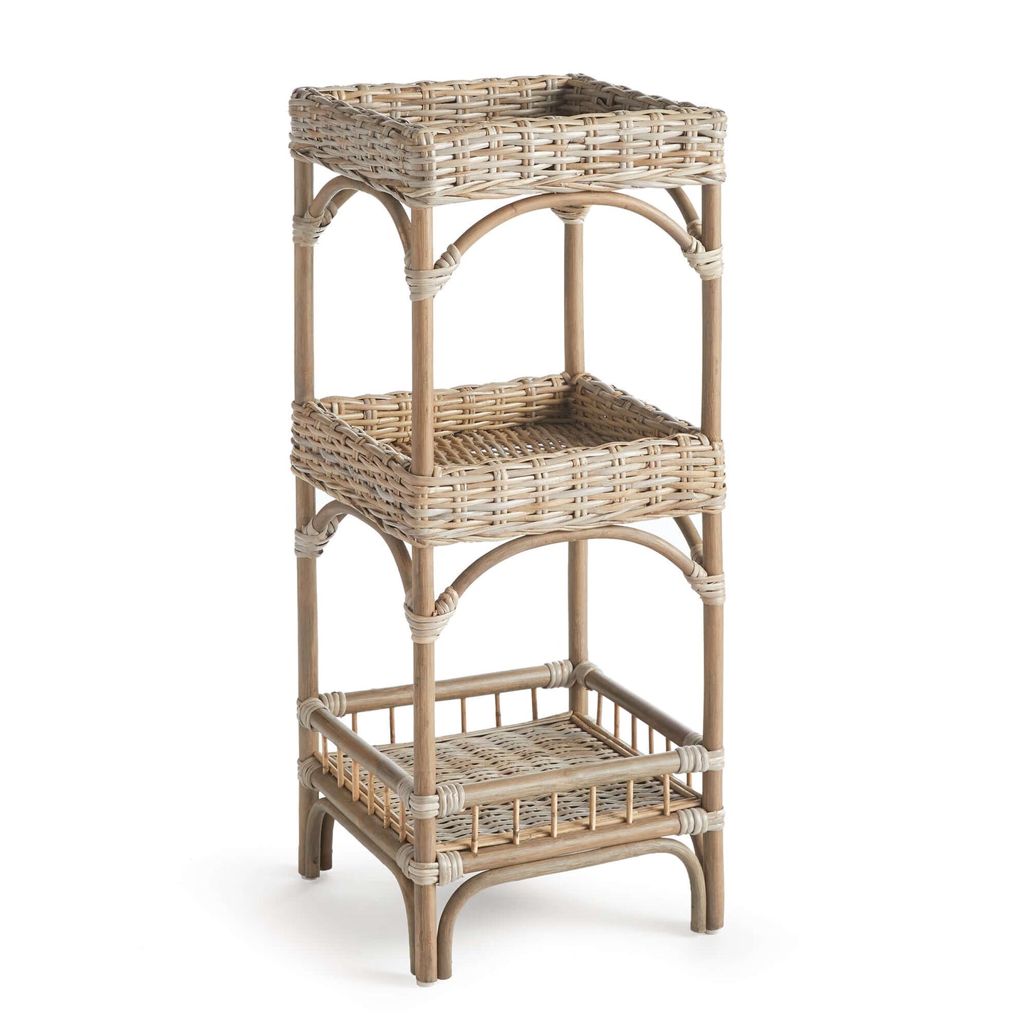 Kubu Rattan Etagere Shelf with Woven Tray Tiers - Nuvé