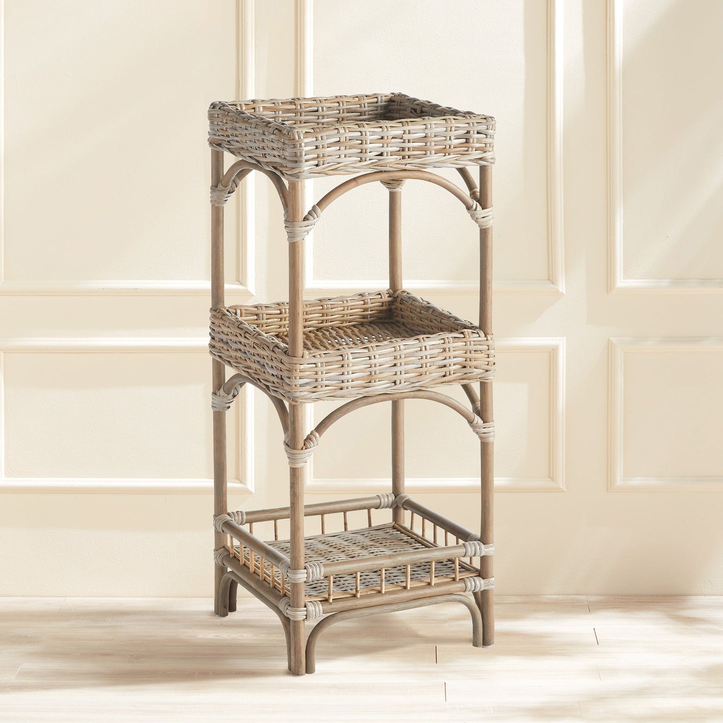 Kubu Rattan Etagere Shelf with Woven Tray Tiers - Nuvé