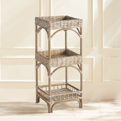 Kubu Rattan Etagere Shelf with Woven Tray Tiers - Nuvé