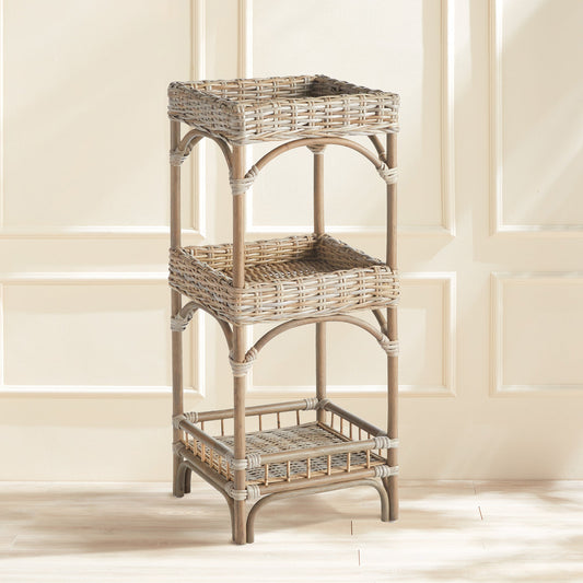 Kubu Rattan Etagere Shelf with Woven Tray Tiers - Nuvé