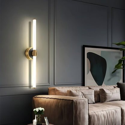 Lacto Wall Lamp by Residence Supply mounted on a wall with a modern design, providing ambient lighting in a contemporary interior.