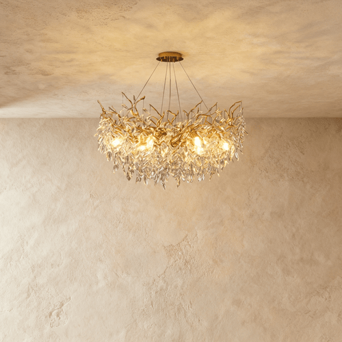 Elegant Lamean Crystal Chandelier by Residence Supply with sparkling crystal accents and intricate metal frame design.