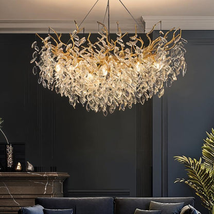 Crystal chandelier from Lamean by Residence Supply featuring hanging glass crystals and a polished metal frame.