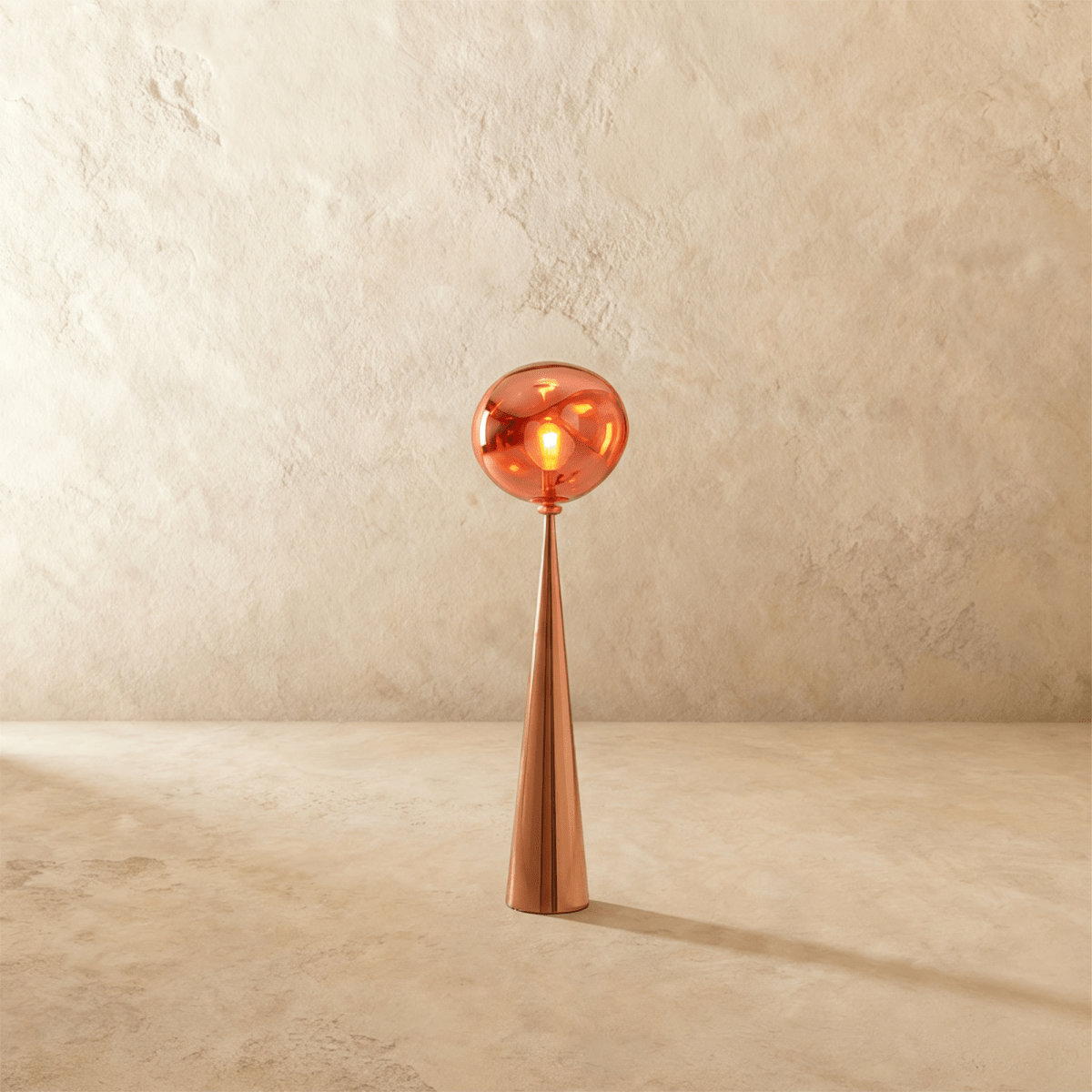 Residence Supply lava floor lamp with flowing molten lava sculpture on a tall stand, perfect for modern living room décor.