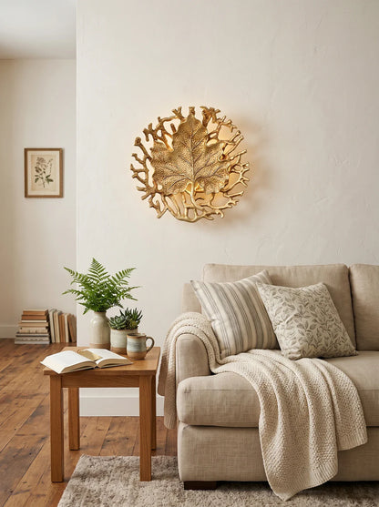 Leaf-Shaped Brass Biophilic Wall Lamp