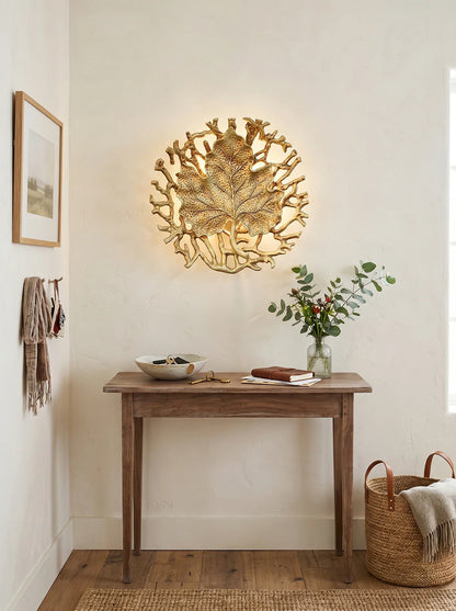 Leaf-Shaped Brass Biophilic Wall Lamp