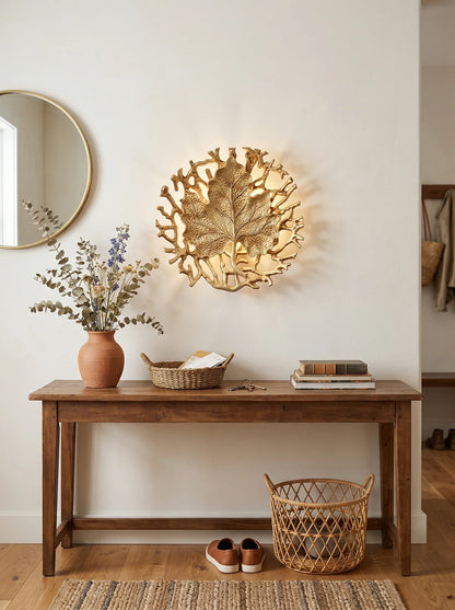 Leaf-Shaped Brass Biophilic Wall Lamp
