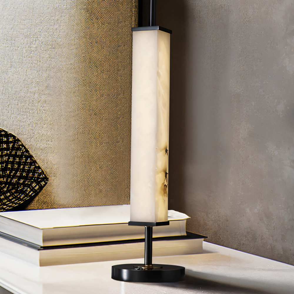 Lifang table lamp by Residence Supply with a sleek modern design and a white fabric shade on a wooden base.
