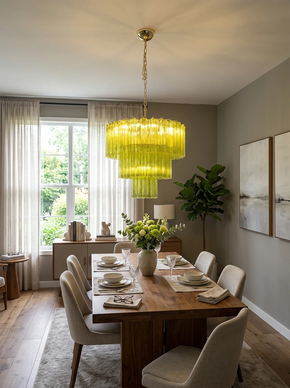 Linden Chartreuse Glass Tube Chandelier